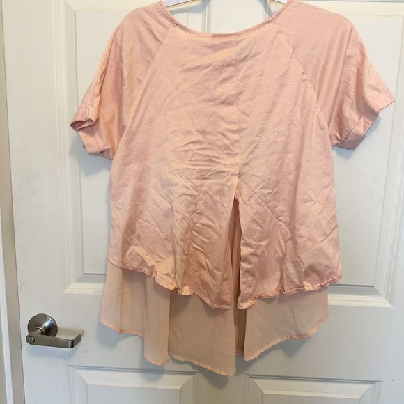 Eri + Ali Blouse Shirt Women's Small Anthropologie Peach Sheer Train Split Back - Picture 4 of 6